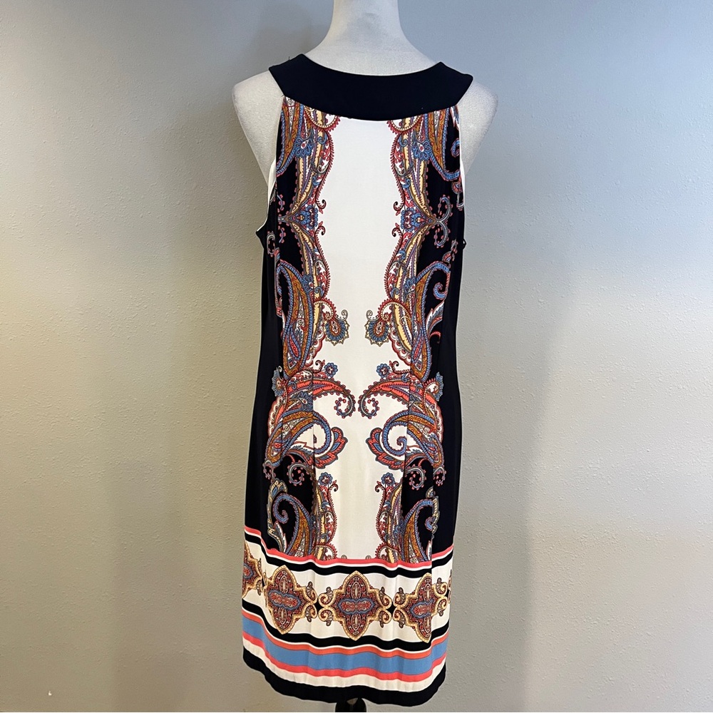 Roz & Ali‎ Elegant Multicolor sleeveless stretchy Paisley mini Dress size 14 - Picture 4 of 12
